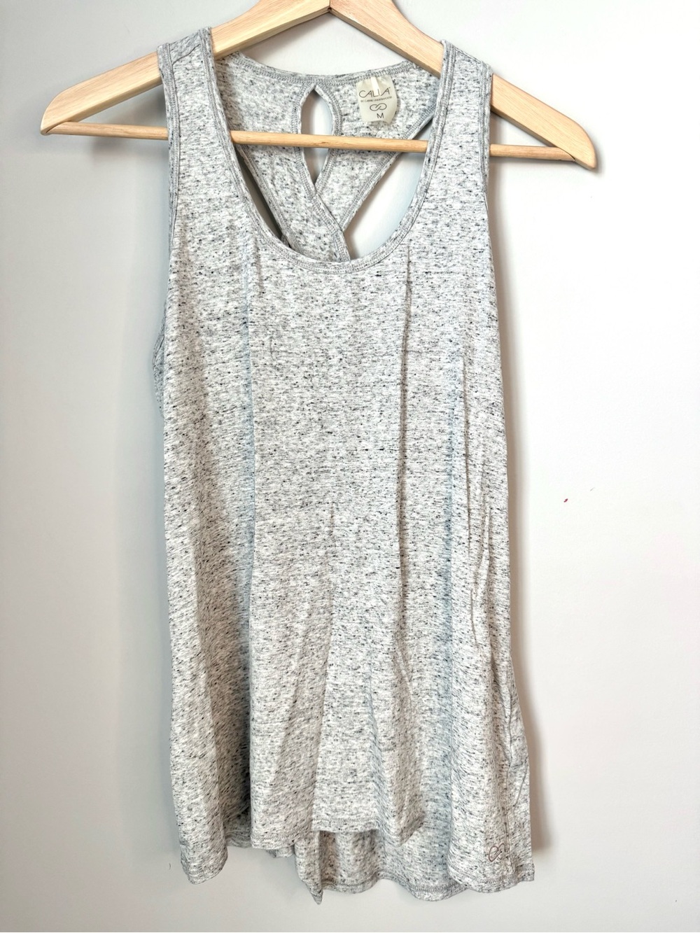 Calia Heather Space-Dye Gray Crisscross Back Soft Workout Tank Top